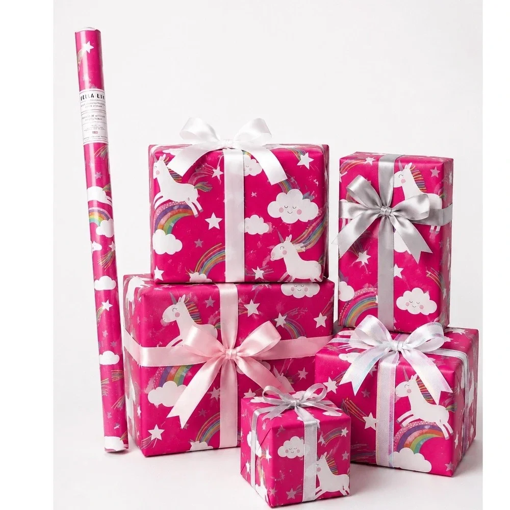 Bella Lux Pink Unicorn Rainbow Gift Wrap Roll Heavy Weight 30 SqFt 109-09